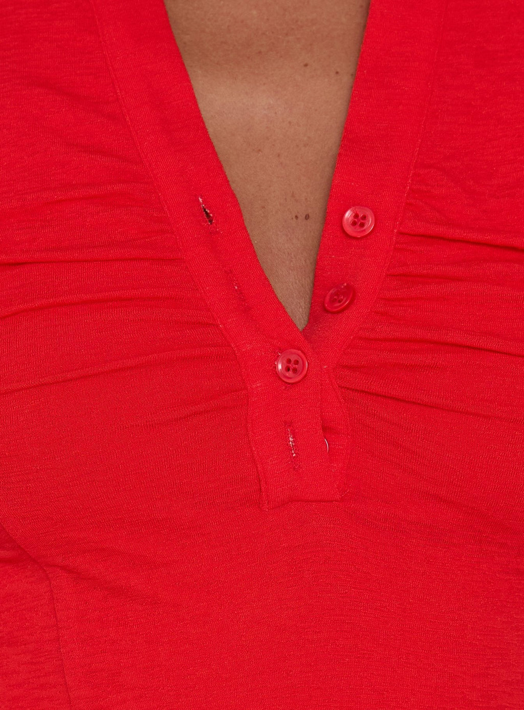Whirl Shirred Collared Top Red