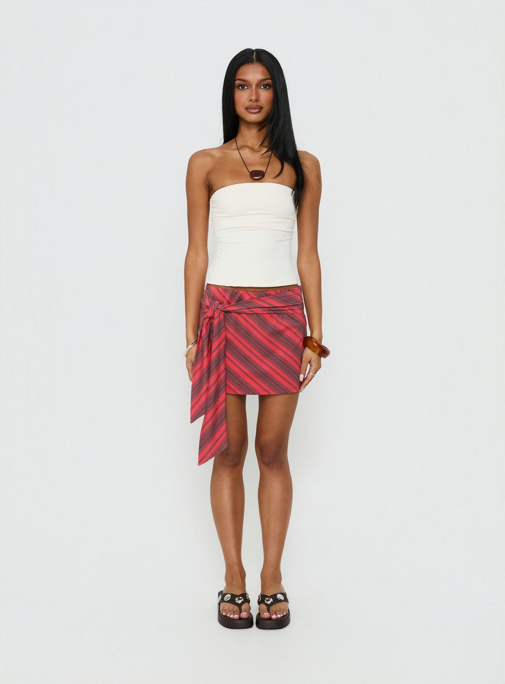 Lindsy Tie Side Mini Skirt Red Multi