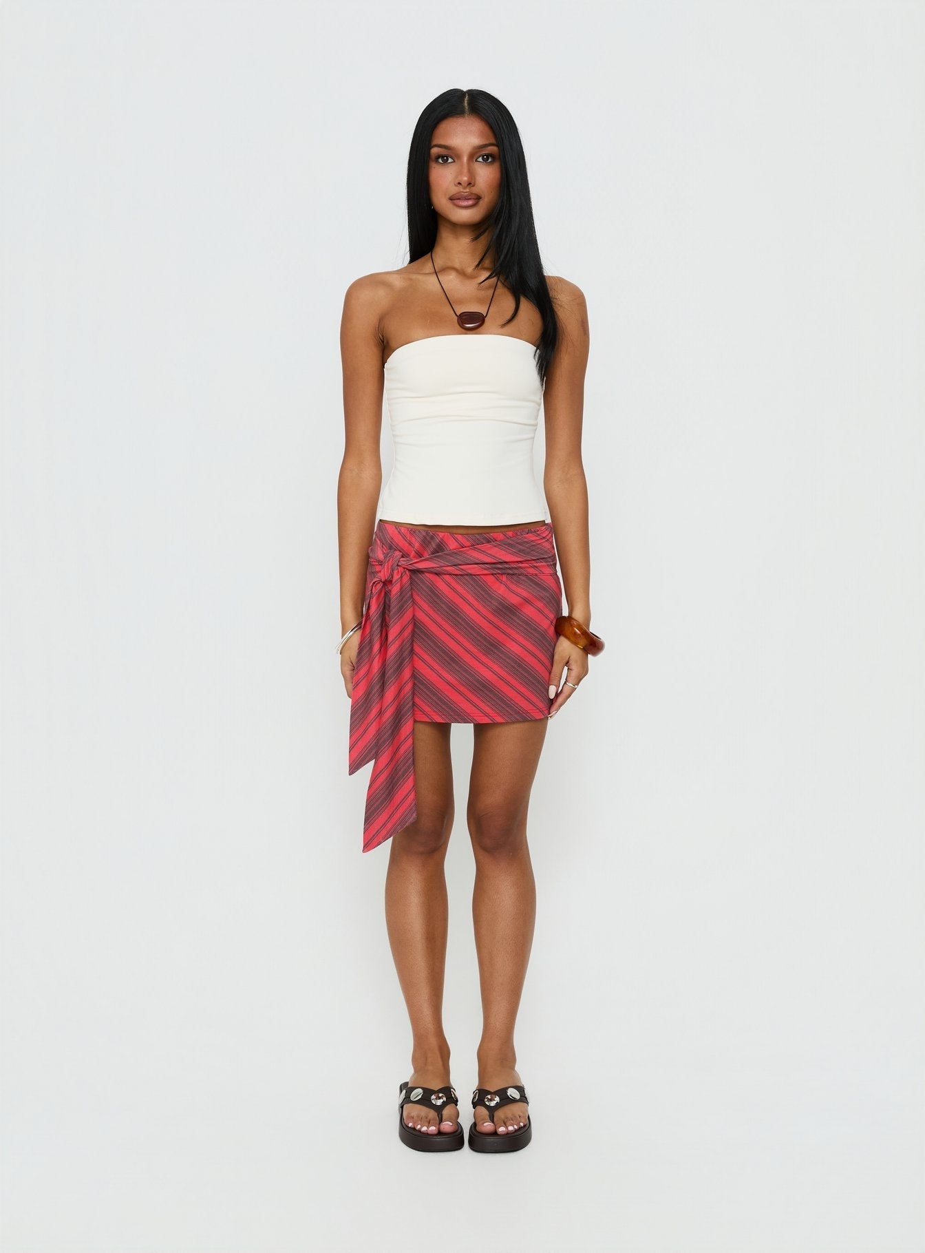 Lindsy Tie Side Mini Skirt Red Multi