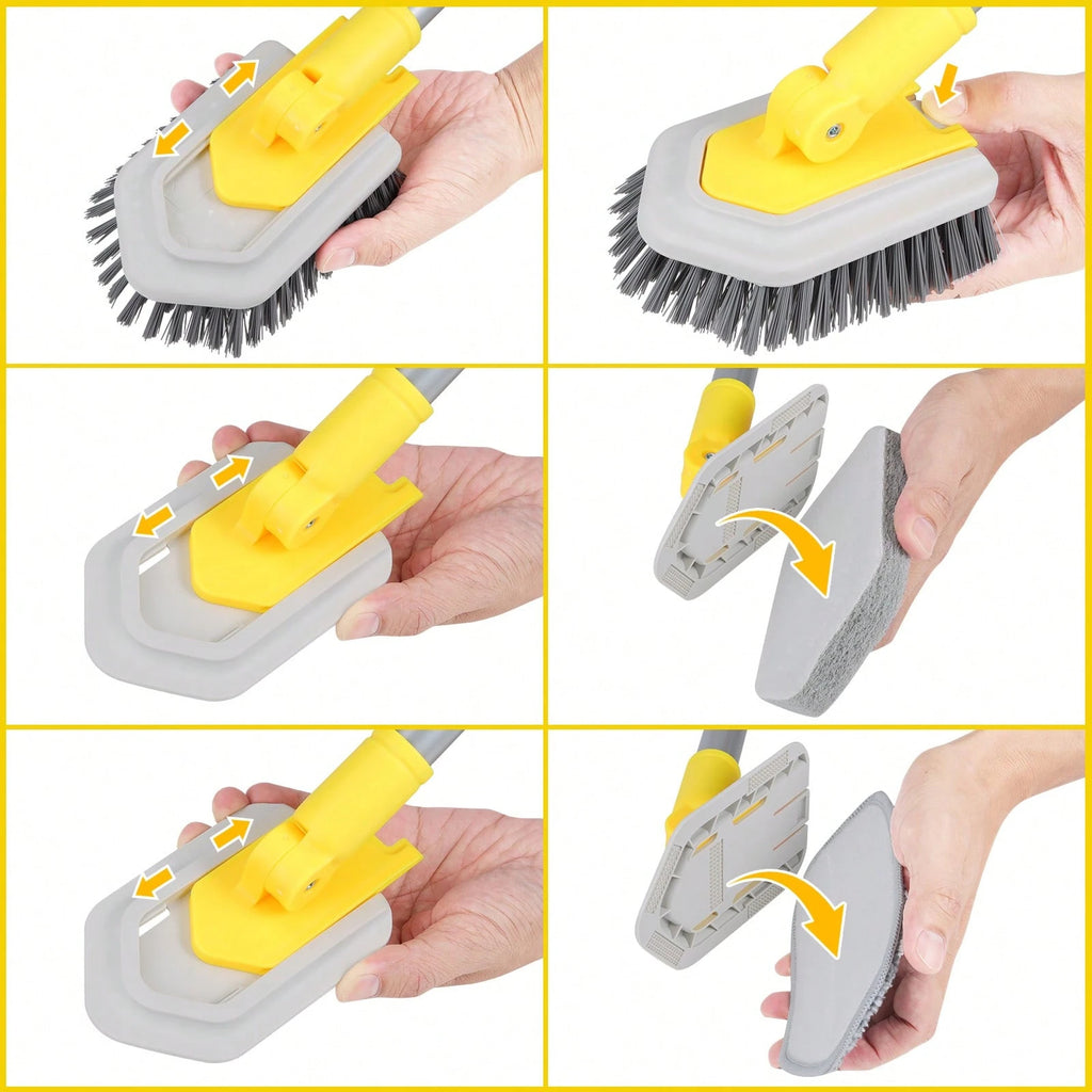 3 In 1 Shower Cleaning Brush With Locking Head, Tub Tile Scrubber Brush With 50 Inch Long Handle Stiff Bristles Scouring Pads Microfiber For Cleaning Bathtub Shower Wall Bathroom