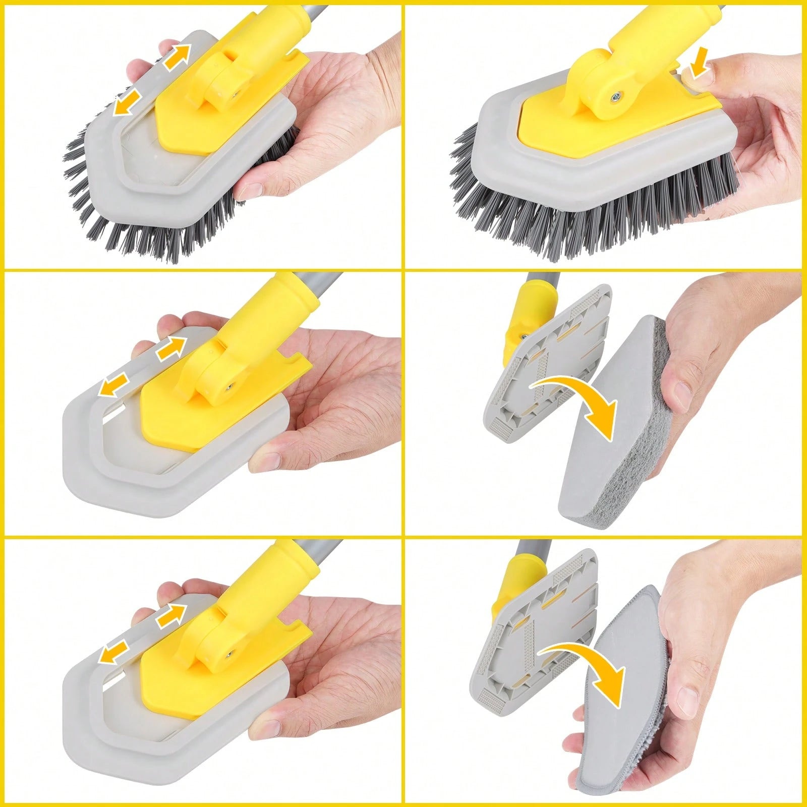 3 In 1 Shower Cleaning Brush With Locking Head, Tub Tile Scrubber Brush With 50 Inch Long Handle Stiff Bristles Scouring Pads Microfiber For Cleaning Bathtub Shower Wall Bathroom