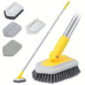 3 In 1 Shower Cleaning Brush With Locking Head, Tub Tile Scrubber Brush With 50 Inch Long Handle Stiff Bristles Scouring Pads Microfiber For Cleaning Bathtub Shower Wall Bathroom