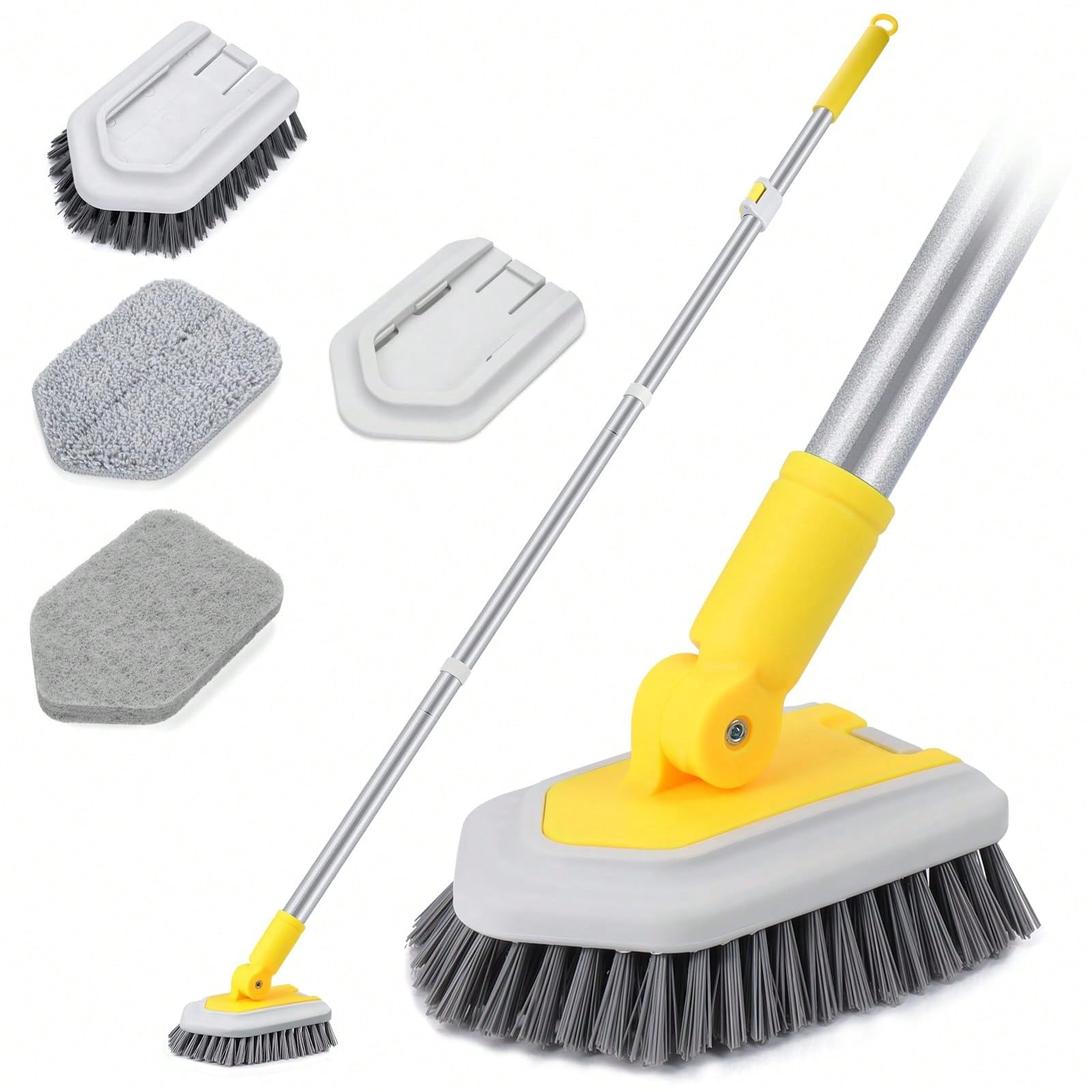 3 In 1 Shower Cleaning Brush With Locking Head, Tub Tile Scrubber Brush With 50 Inch Long Handle Stiff Bristles Scouring Pads Microfiber For Cleaning Bathtub Shower Wall Bathroom